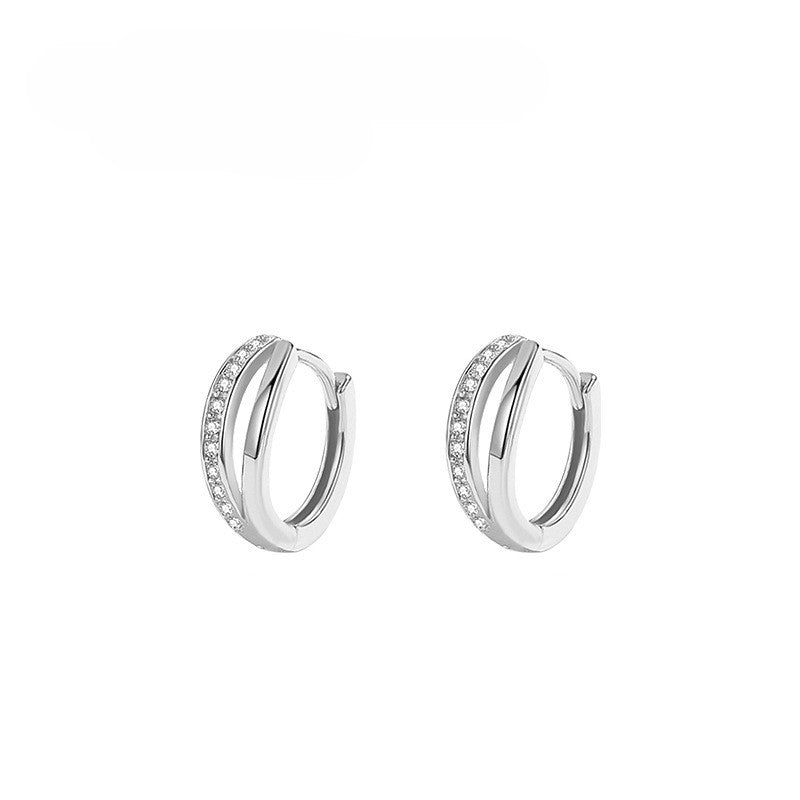 .925 Sterling Split Huggie Hoop Pave CZ Earrings