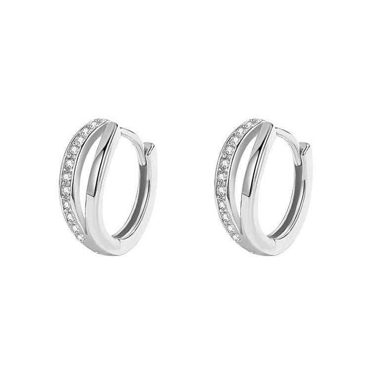 .925 Sterling Split Huggie Hoop Pave CZ Earrings