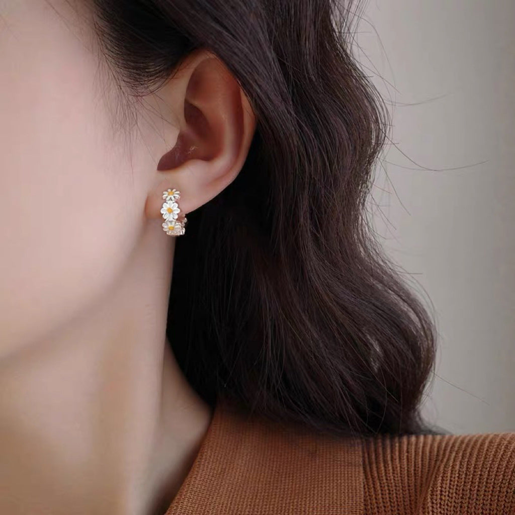 .925 Sterling Daisy Huggie Hoop Earrings
