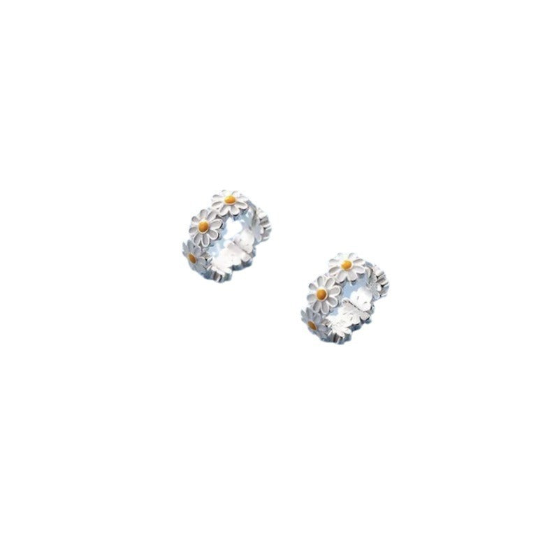 .925 Sterling Daisy Huggie Hoop Earrings