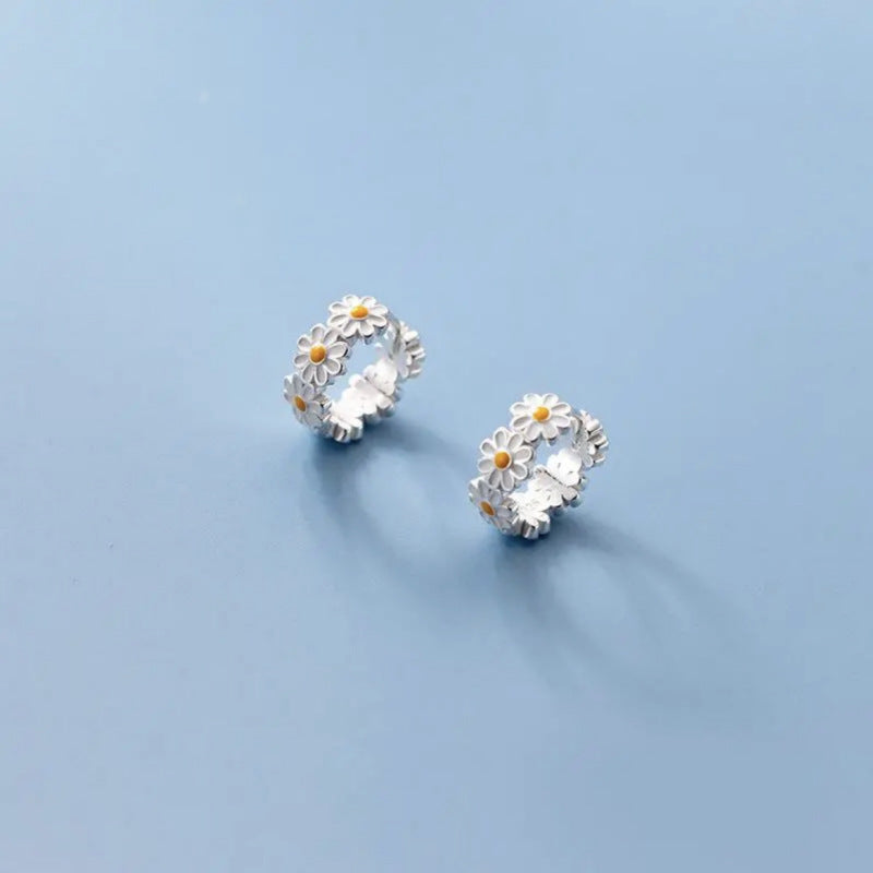 .925 Sterling Daisy Huggie Hoop Earrings