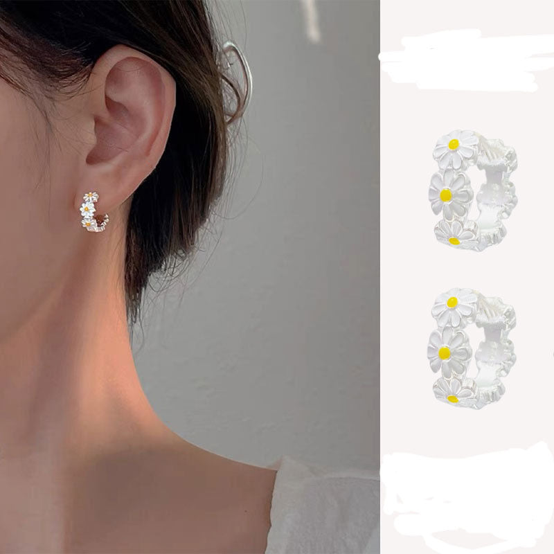 .925 Sterling Daisy Huggie Hoop Earrings