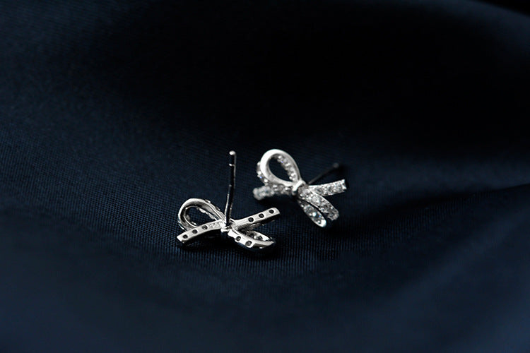 .925 Sterling Pave Bow Stud Earrings