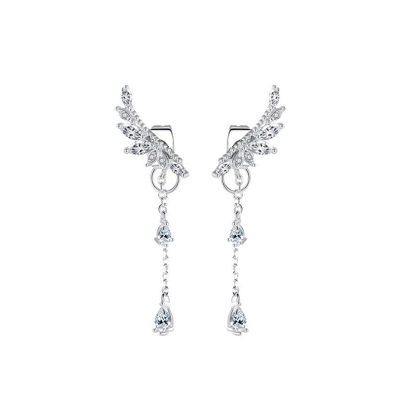 .925 Sterling Wing Crawler Dangle Cubic Zirconia Earrings