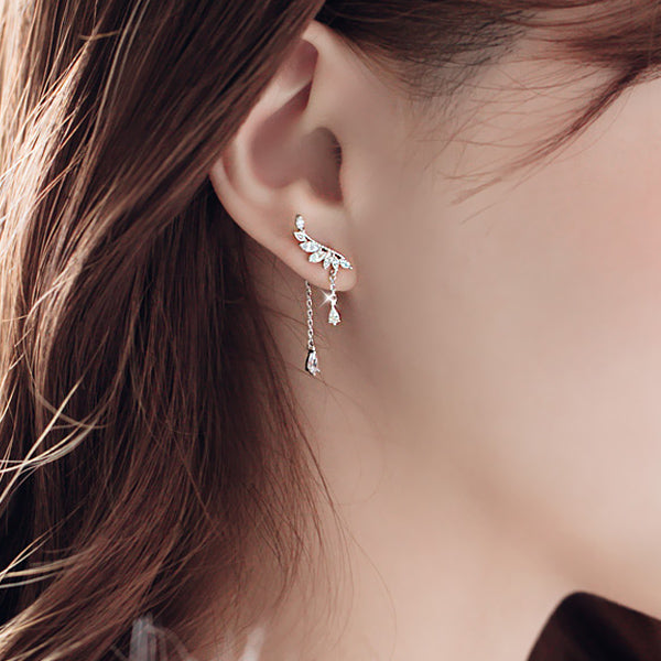 .925 Sterling Wing Crawler Dangle Cubic Zirconia Earrings
