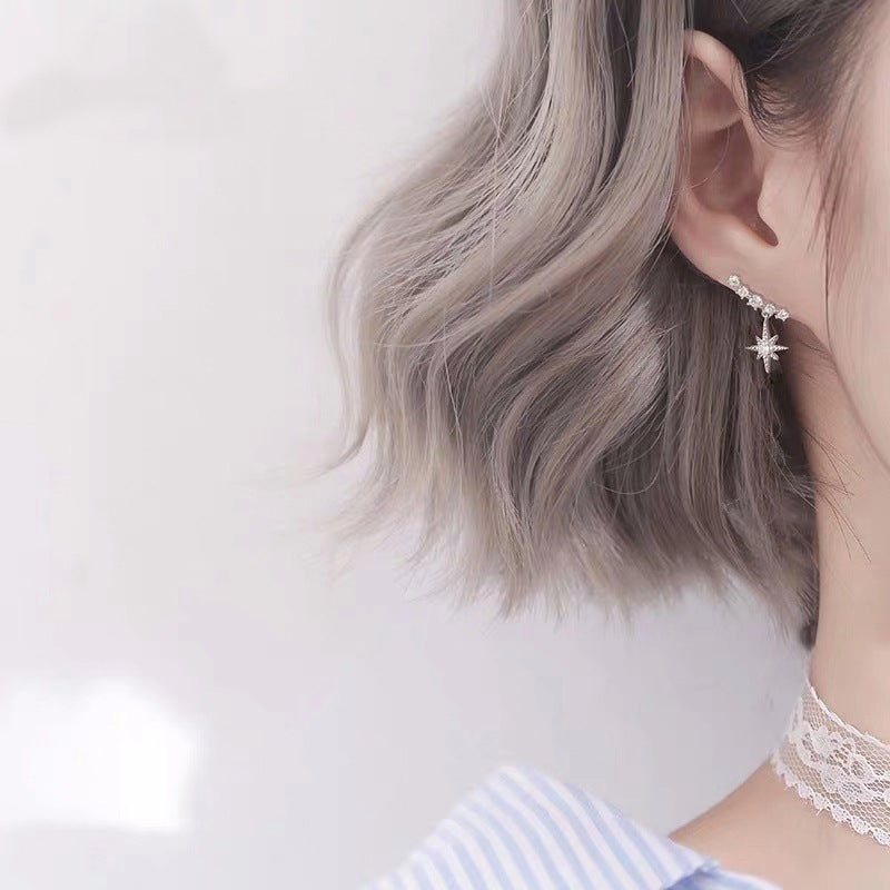 .925 Sterling Star Cubic Zirconia Tassel Earrings (White or Rose Gold)