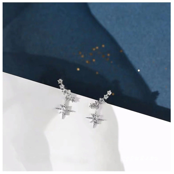 .925 Sterling Star Cubic Zirconia Tassel Earrings (White or Rose Gold)