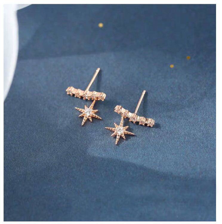 .925 Sterling Star Cubic Zirconia Tassel Earrings (White or Rose Gold)