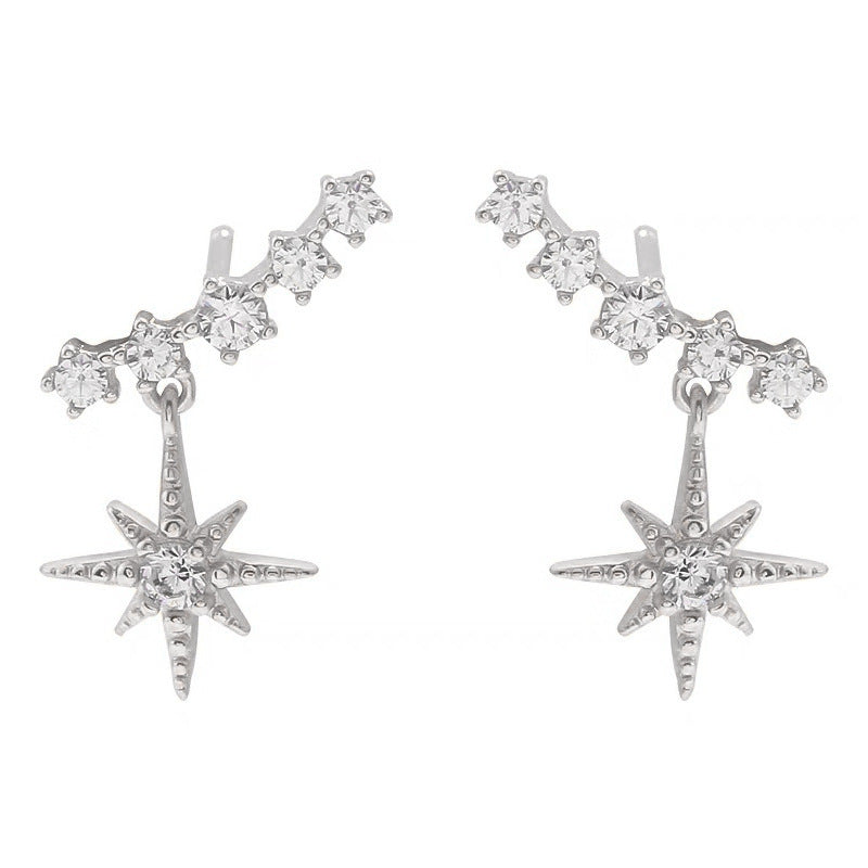 .925 Sterling Star Cubic Zirconia Tassel Earrings (White or Rose Gold)