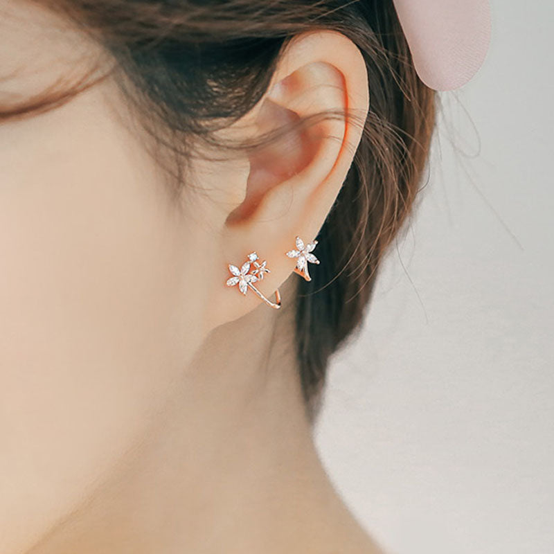 .925 Sterling Flower Cubic Zirconia Wrap Earring (Rose or White Gold)