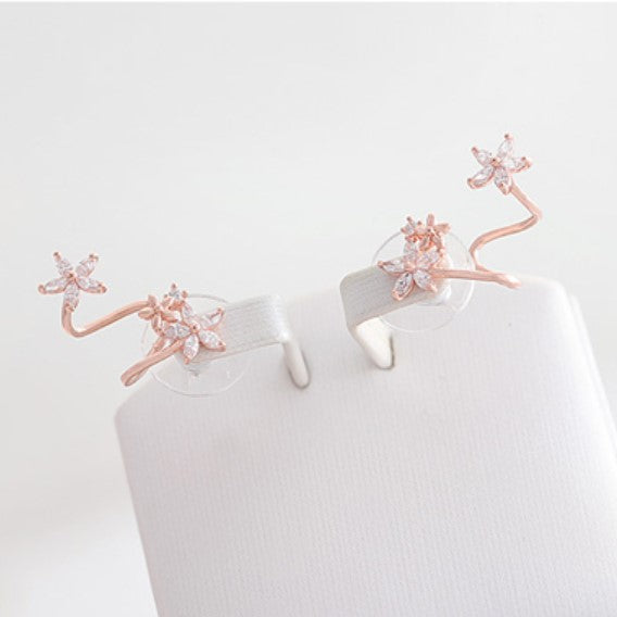 .925 Sterling Flower Cubic Zirconia Wrap Earring (Rose or White Gold)