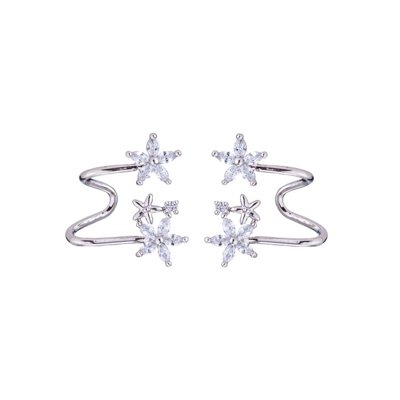 .925 Sterling Flower Cubic Zirconia Wrap Earring (Rose or White Gold)