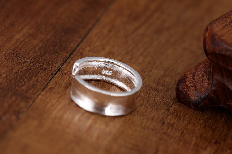 .925 Sterling Wide Face Curved Open Adjustable Band Ring