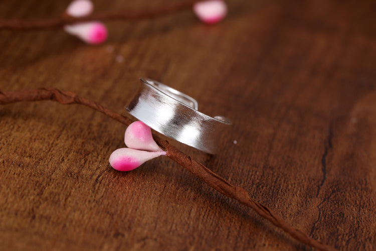 .925 Sterling Wide Face Curved Open Adjustable Band Ring