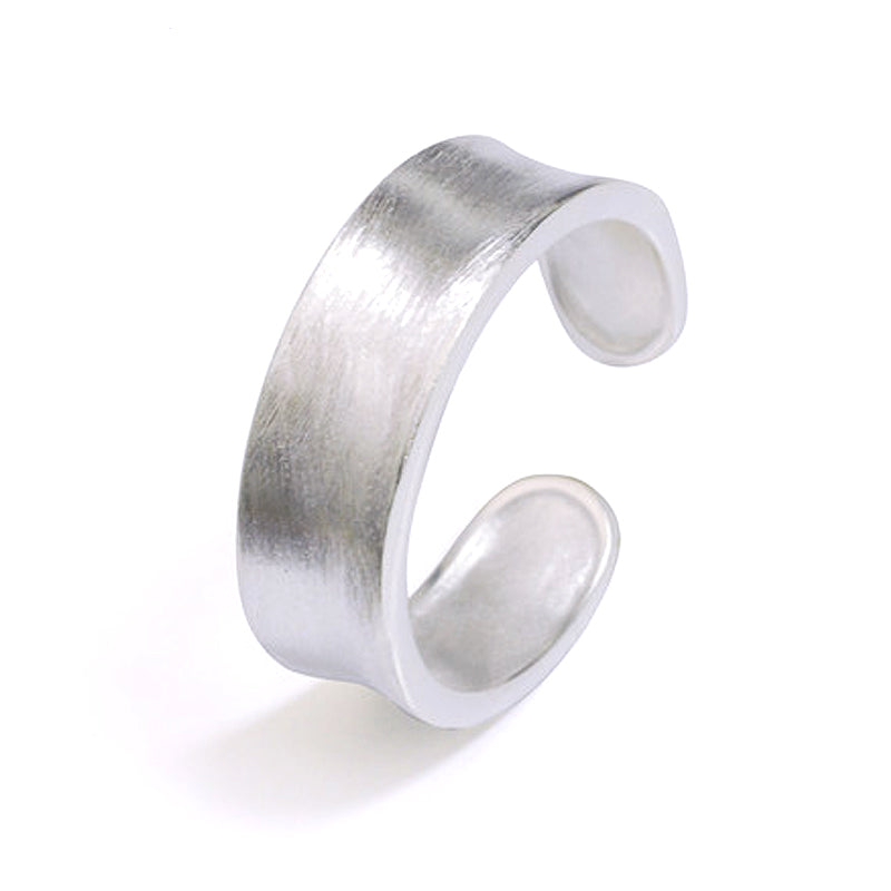 .925 Sterling Wide Face Curved Open Adjustable Band Ring