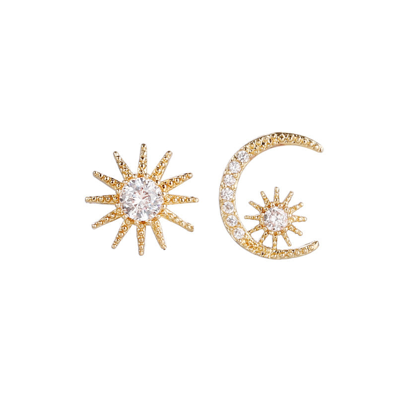 .925 Sterling Moon & Star Cubic Zirconia Stud Earrings