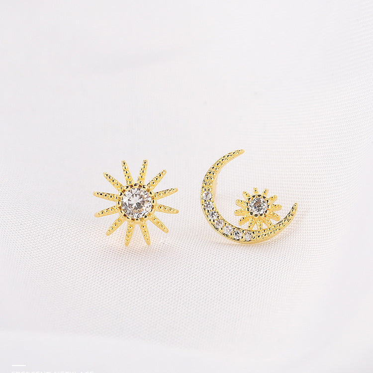 .925 Sterling Moon & Star Cubic Zirconia Stud Earrings