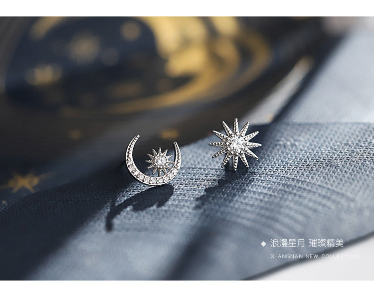 .925 Sterling Moon & Star Cubic Zirconia Stud Earrings