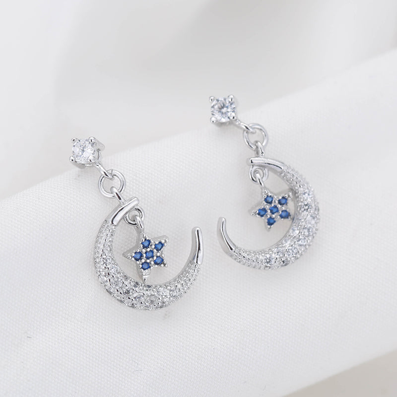 .925 Sterling Star and Crescent Moon Earrings