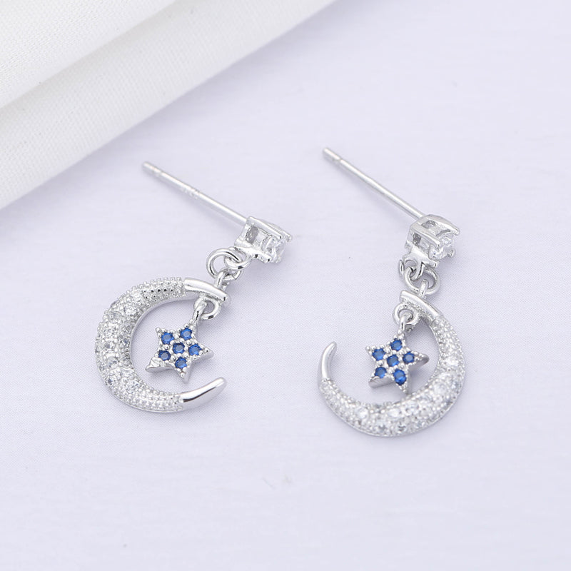 .925 Sterling Star and Crescent Moon Earrings