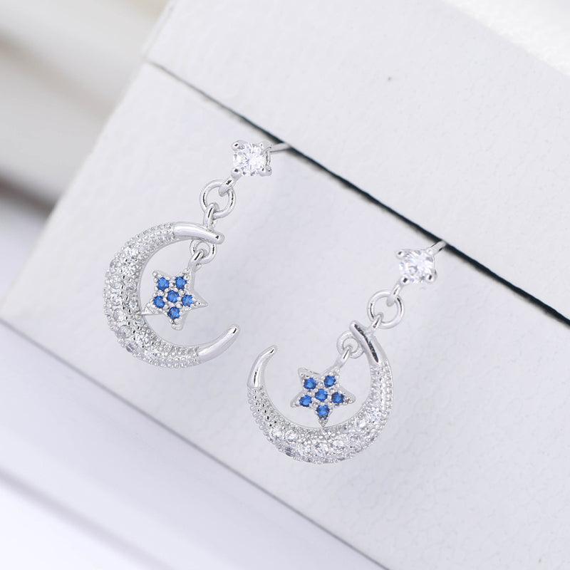 .925 Sterling Star and Crescent Moon Earrings