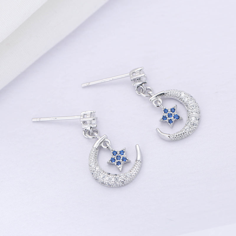.925 Sterling Star and Crescent Moon Earrings