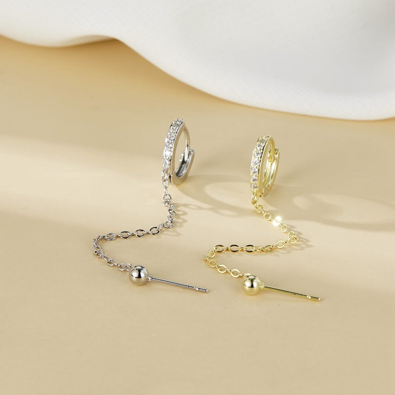 .925 Sterling Huggie Hoop with Stud Connector (White Gold or Yellow Gold Plated)