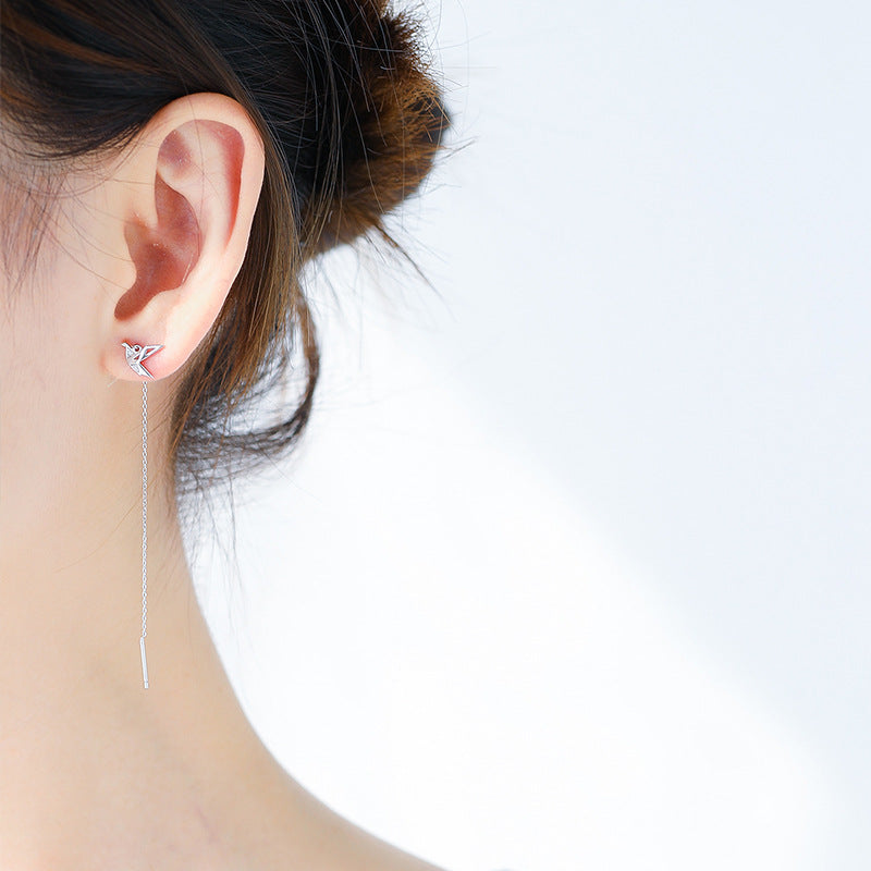 .925 Sterling Origami Bird Threader Style Earings