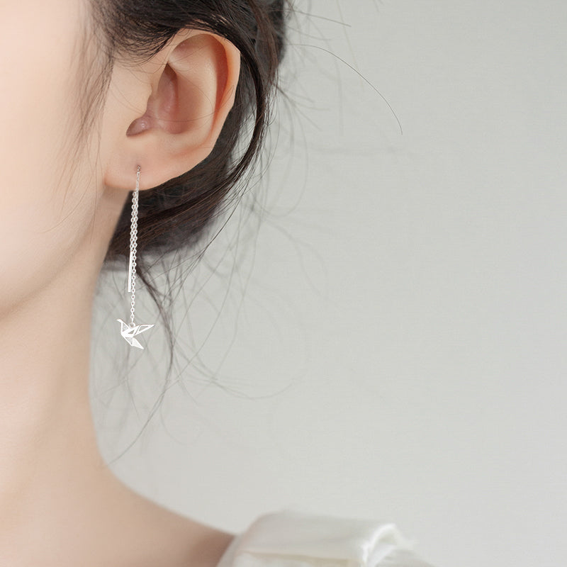 .925 Sterling Origami Bird Threader Style Earings