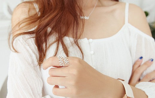 .925 Sterling Open Size Branch and Leaf Ring