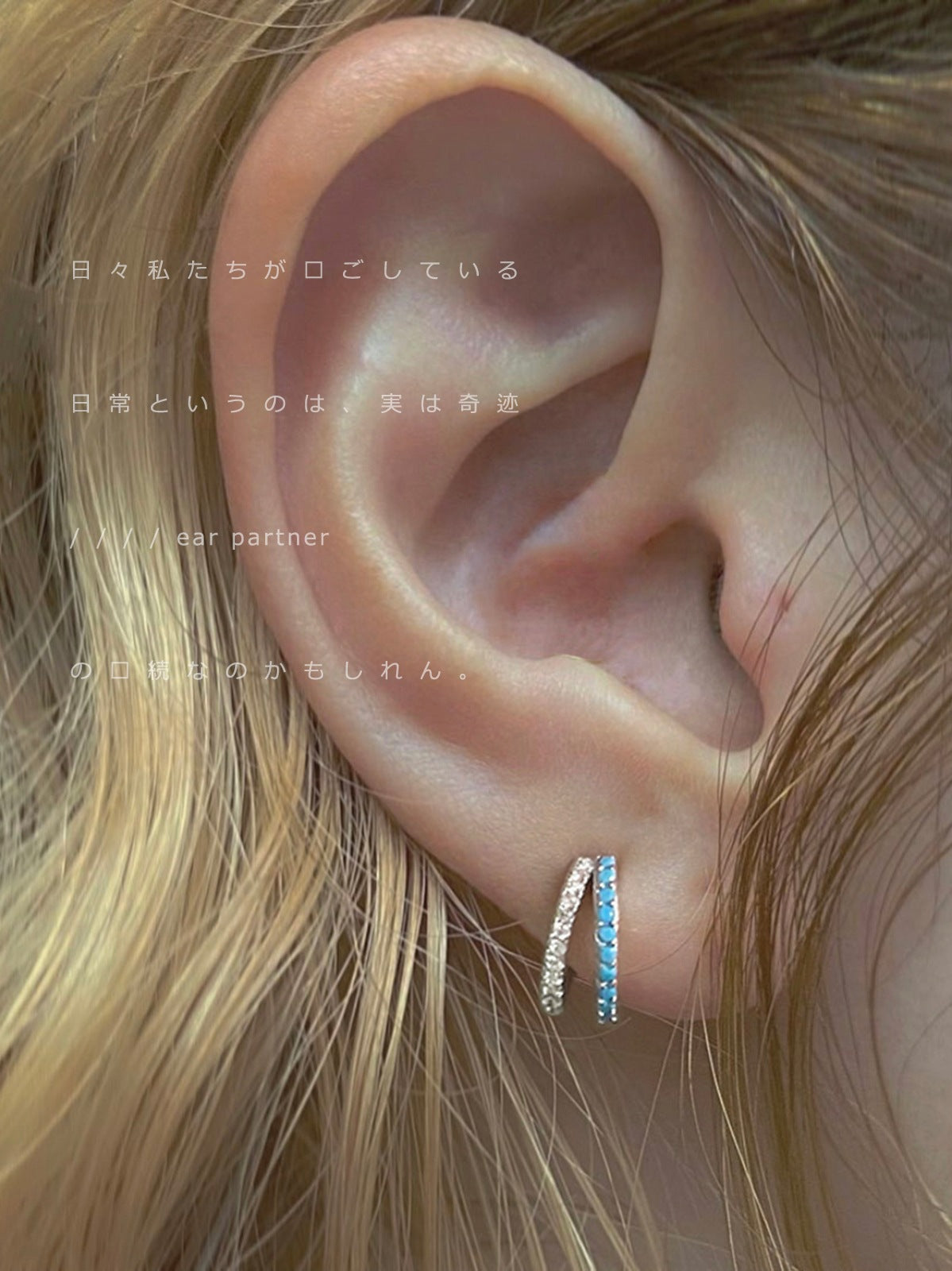 .925 Sterling Split Huggie Hoop Blue and Clear Pave Earrings