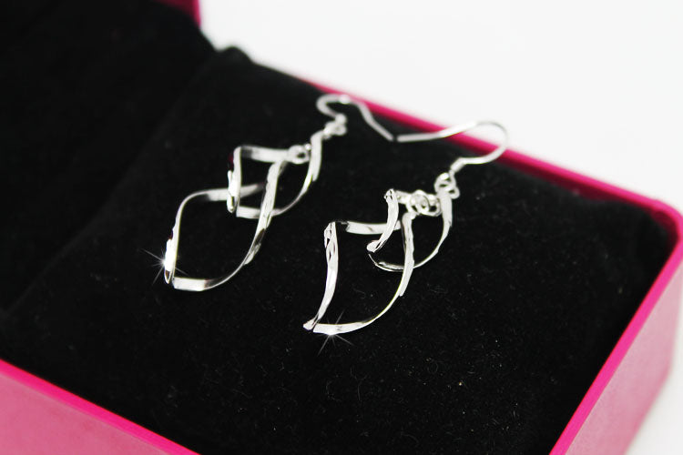 .925 Sterling Silver Swirl Dangle Earrings with Diamond Cutting