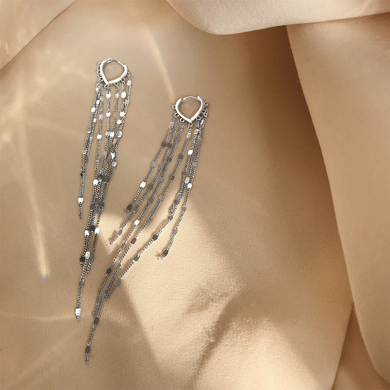 .925 Sterling Silver Hoop and Chain Dramatic Dangle Earrings