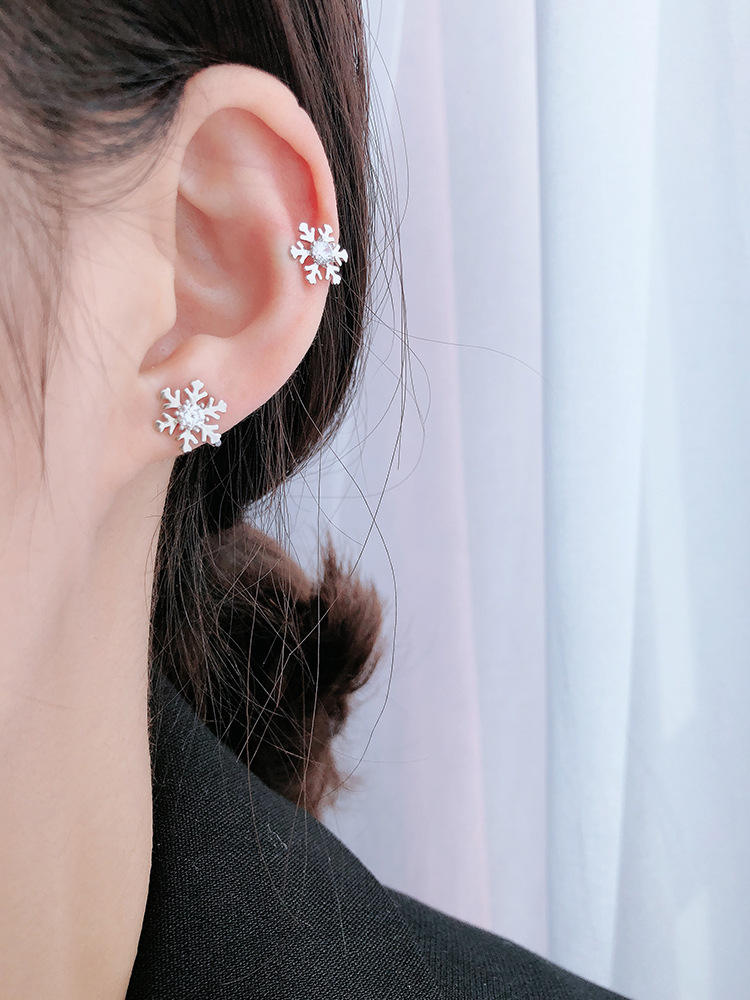 .925 Sterling Silver Snowflake and Cubic Zirconia non-piercing Earrings
