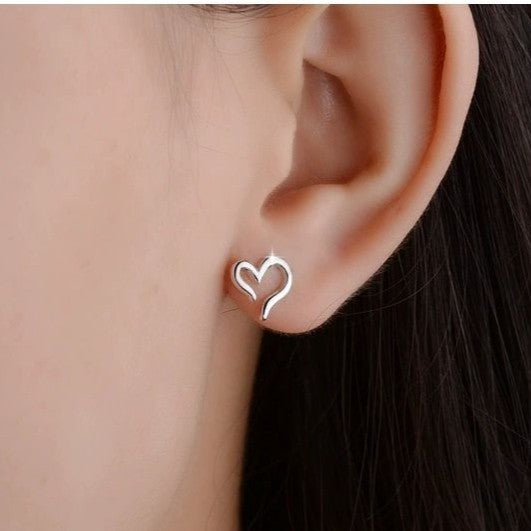 .925 Sterling Silver Open Heart Shape Stud Earrings