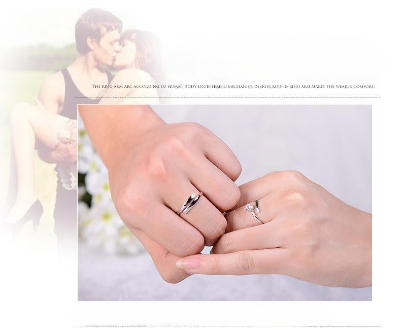 .925 Sterling Silver Cubic Zirconia Minimalist Couple Rings for Two