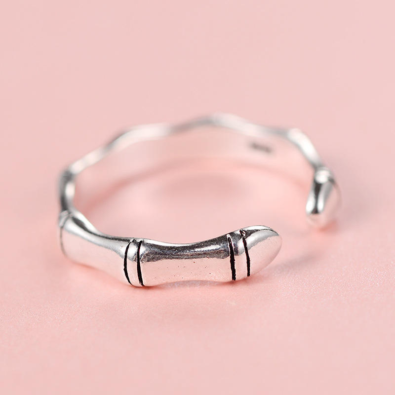 .925 Sterling Silver Bamboo Style Open Adjustable Ring