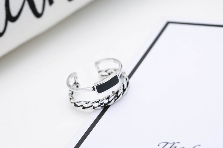 Platinum Plated Double Chain Open Adjustable Ring