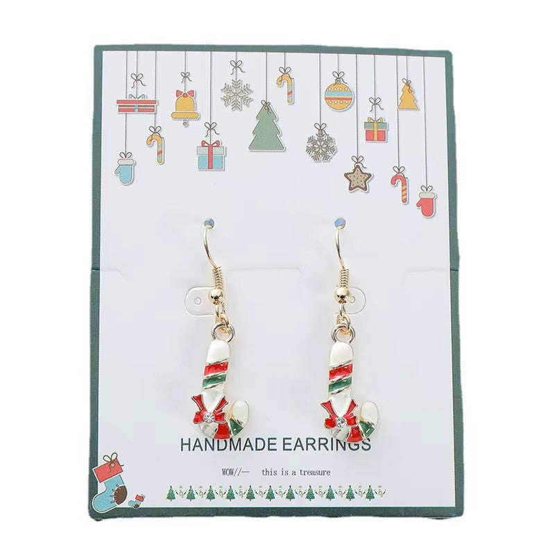 Gold-plated Stainless Steel Candy Cane Holiday Earrings