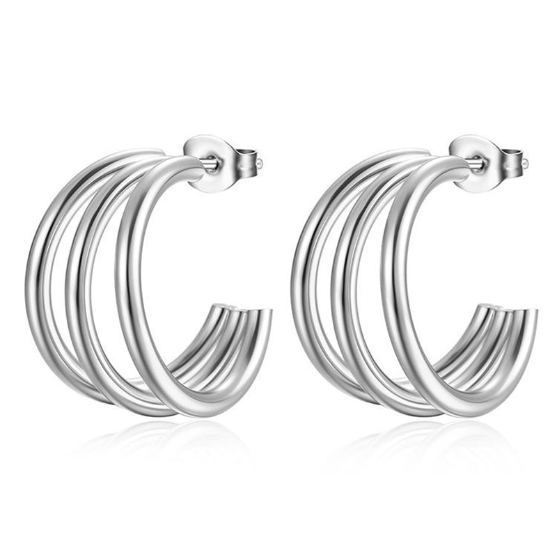 18k Gold-Plated Three-Layer C Hoop Earrings (Gold or Silver)
