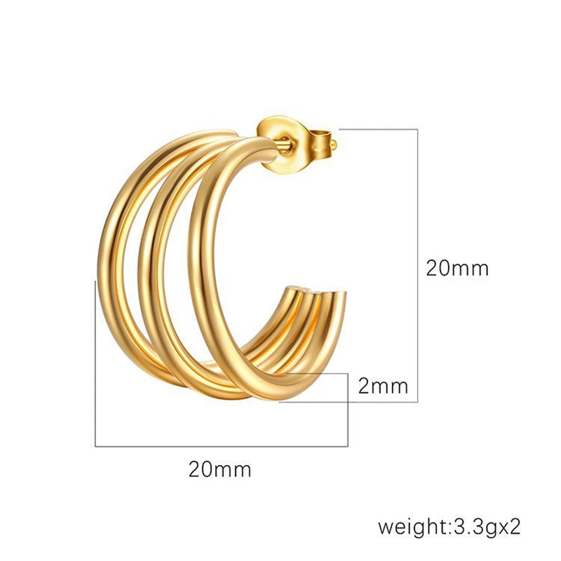 18k Gold-Plated Three-Layer C Hoop Earrings (Gold or Silver)