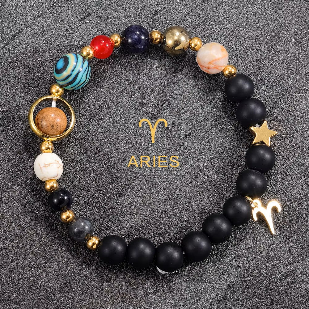 Zodiac Sign Handmade Elastic Natural Stone Bracelet (Choice of Sign)