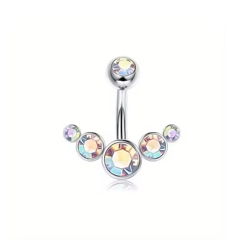 White Gold-plated Surgical Steel Naval / Belly Piercing Jewelry with AB Cubic Zirconia *** Buy 2 Get 1 FREE ***