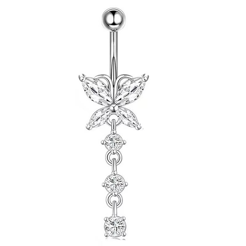 White Gold-plated Surgical Steel Naval / Belly Piercing Jewelry with Cubic Zirconia *** Buy 2 Get 1 FREE ***