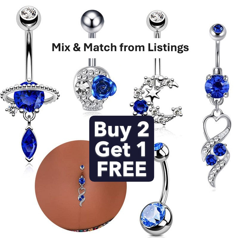 Gold-plated Surgical Steel Dark Blue Cubic Zirconia Naval Belly Piercing Jewelry