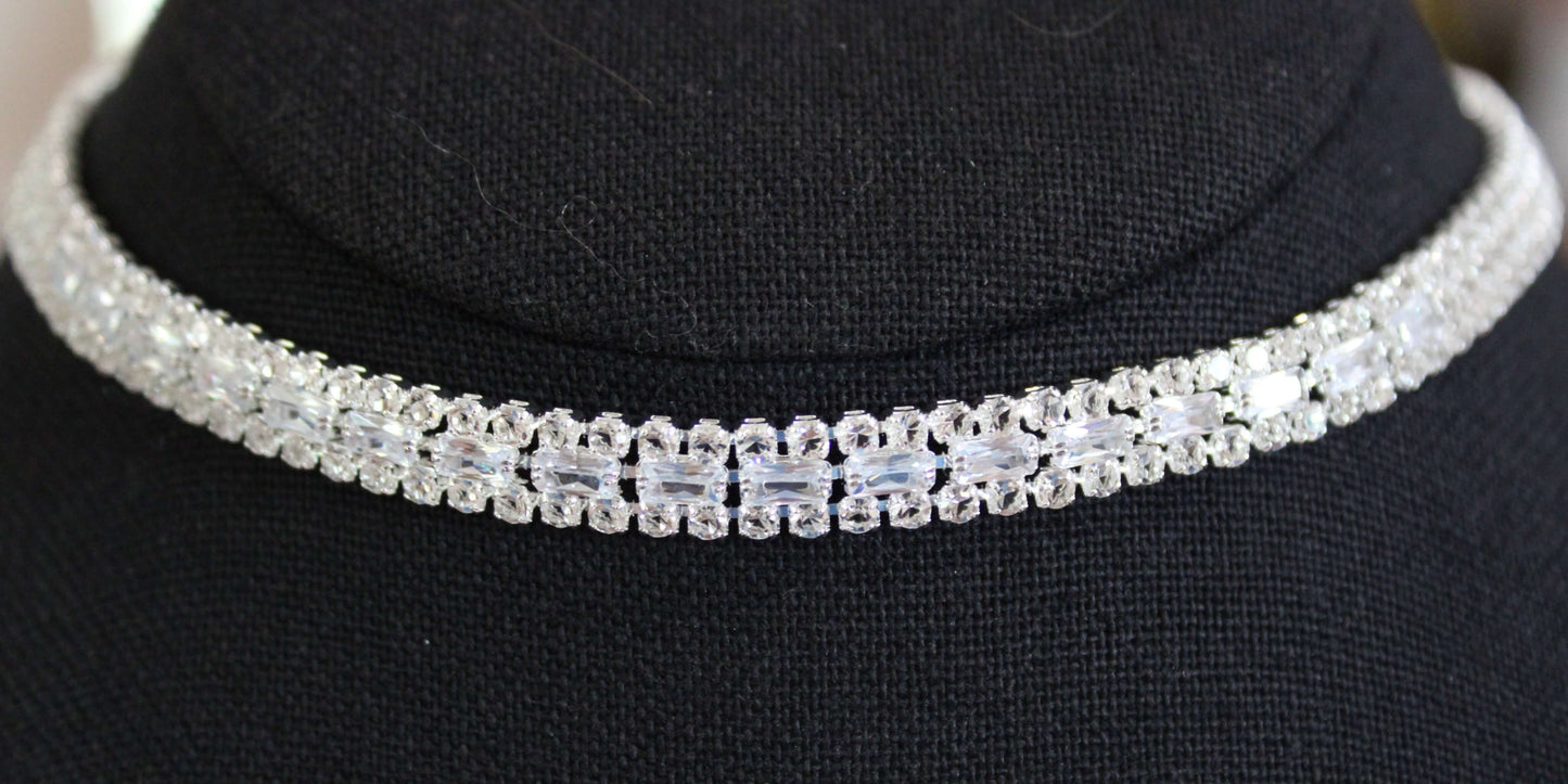 Pearl: Princess and Emerald Cut Diamond Choker Set