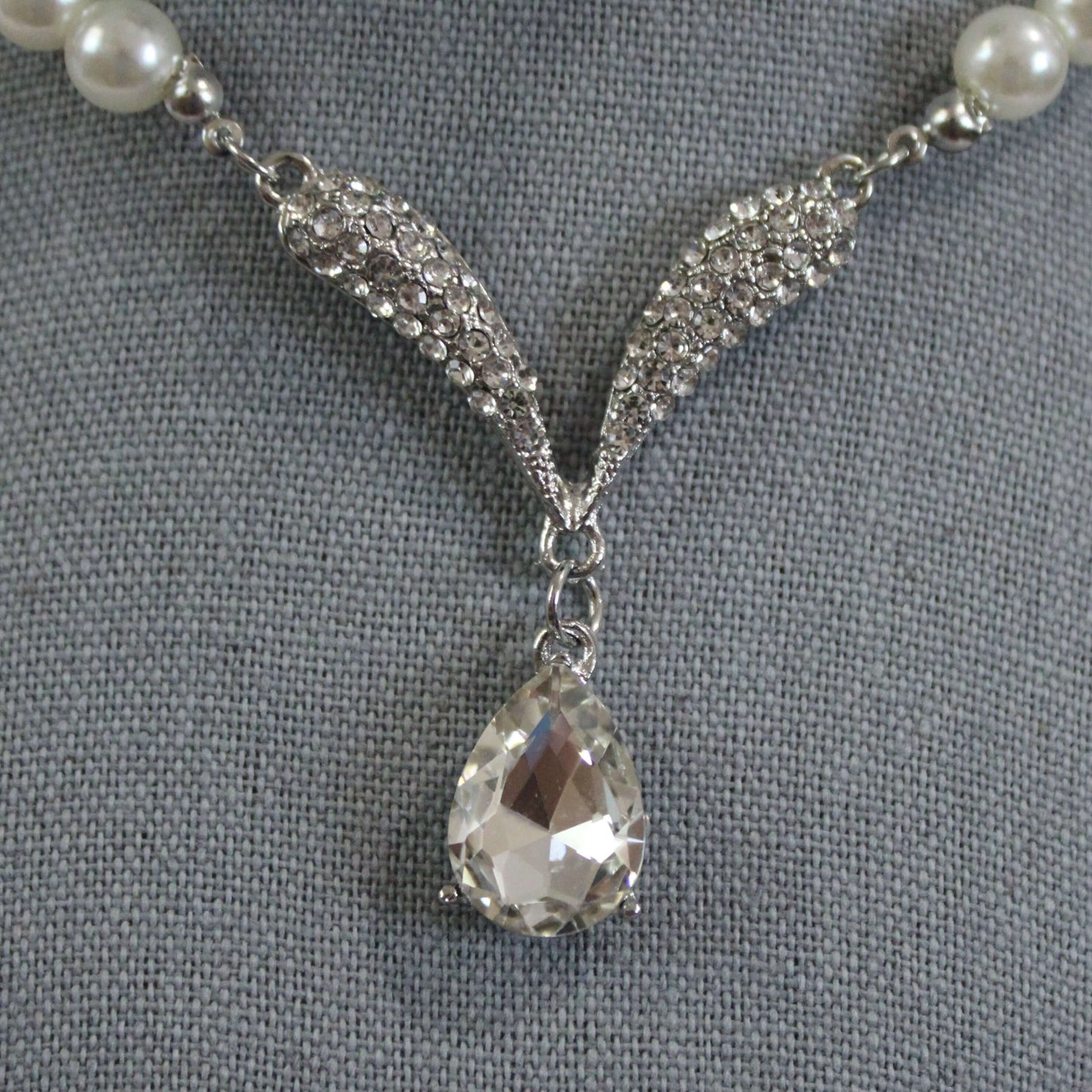 Bethany: Pearl Choker with Pear Diamond Drop Set