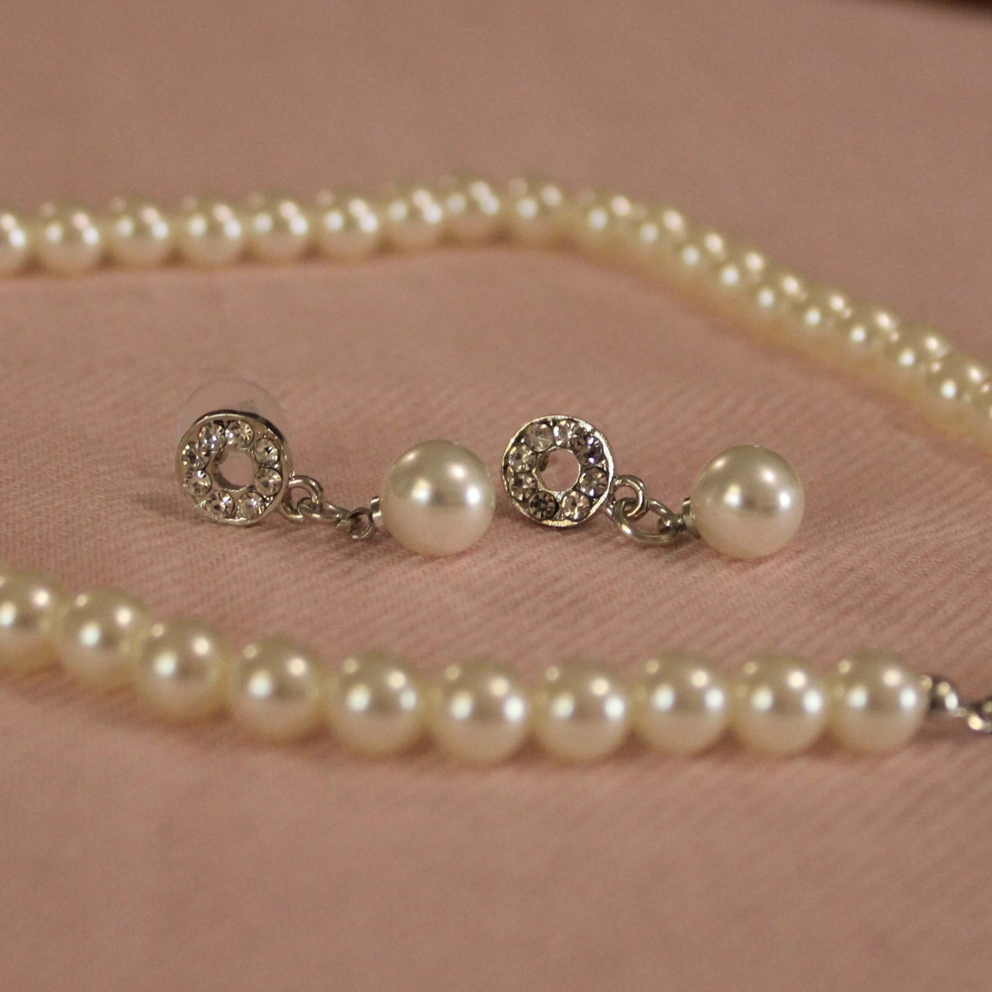 Bethany: Pearl Choker with Pear Diamond Drop Set
