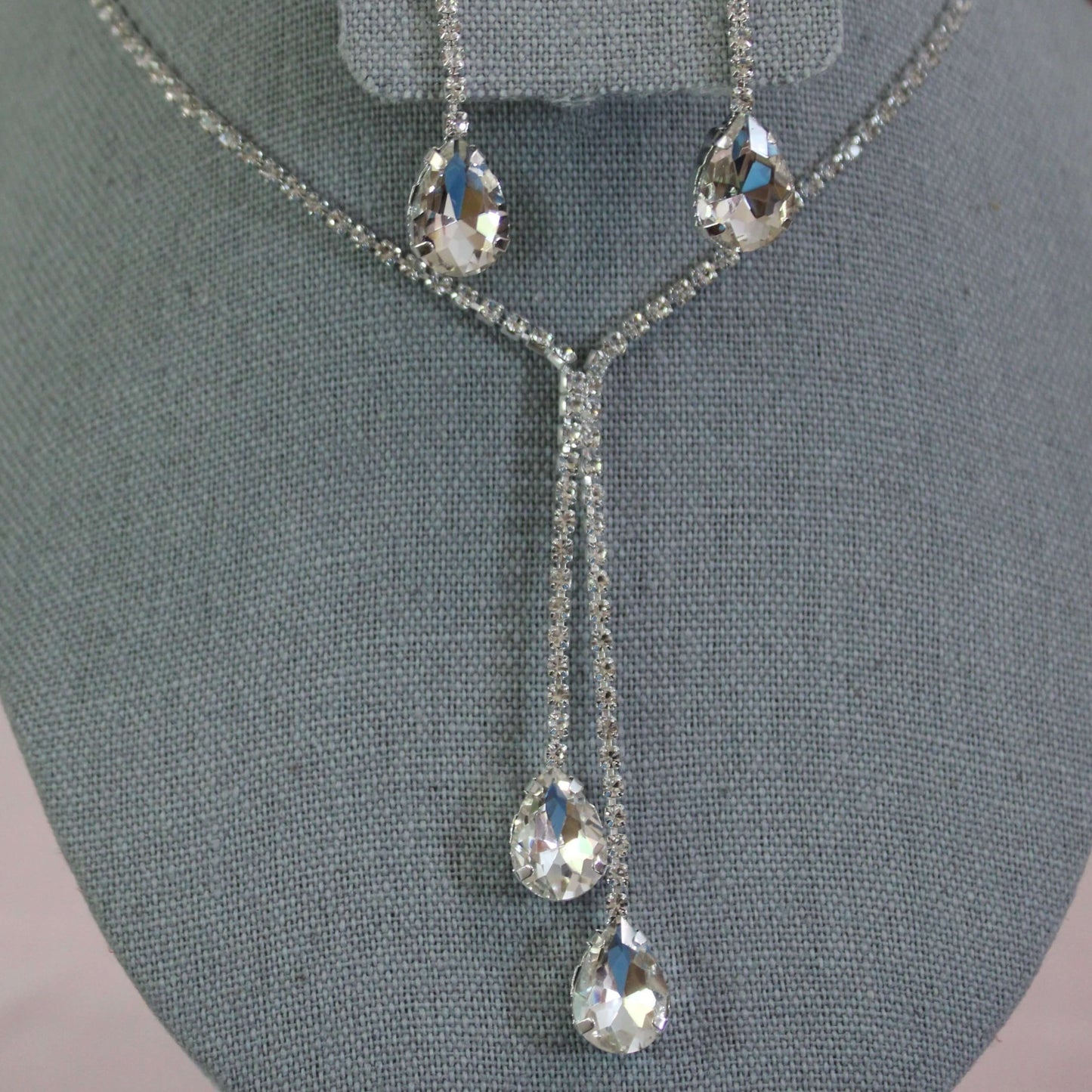 Lillian: Square Cut Diamond Chain Teardrop Set