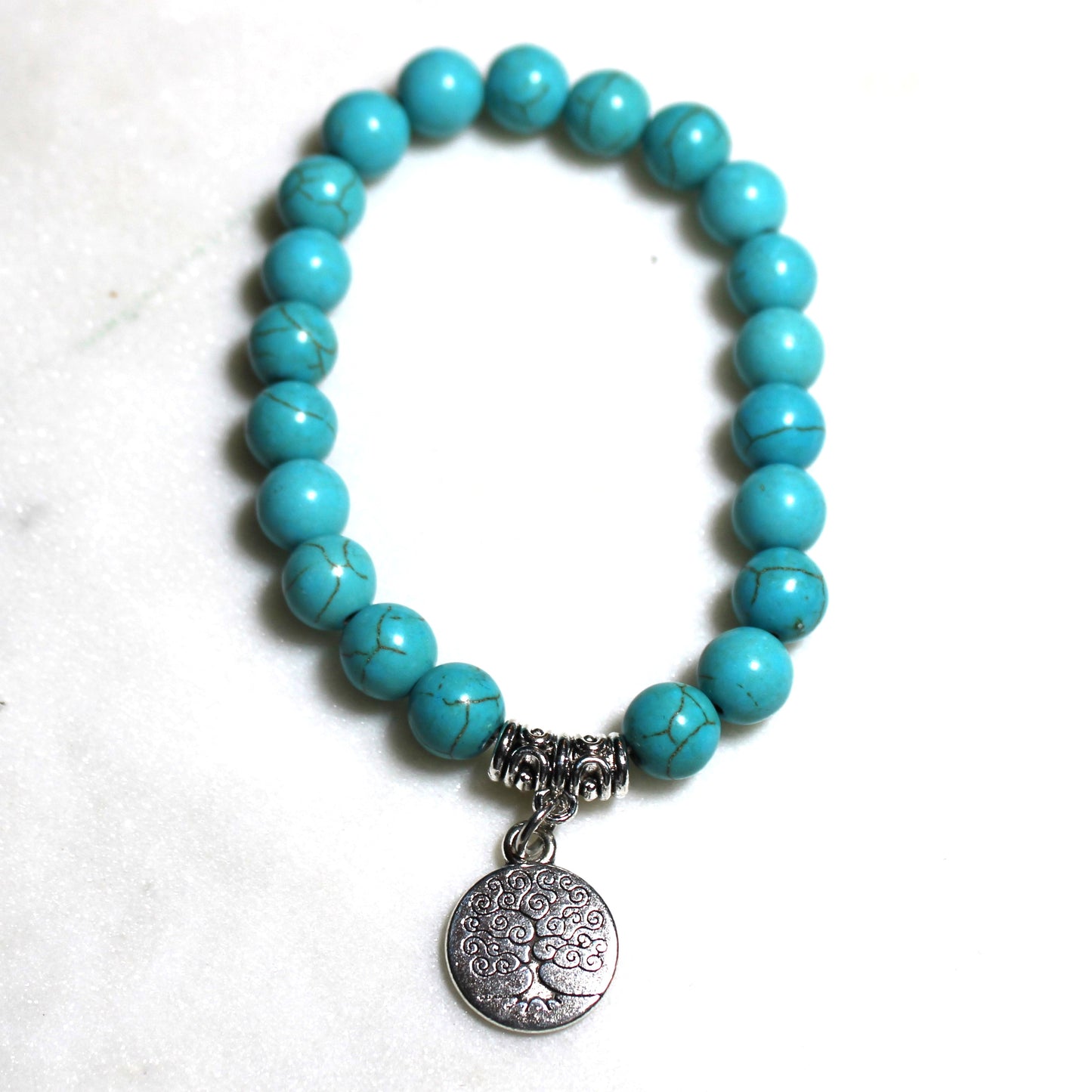 Turquoise Beaded Bracelet with Tree of Life Charm